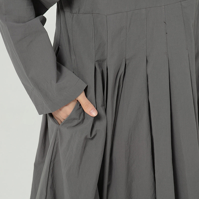 Solid Color Long Sleeve Pleated Maxi Dress