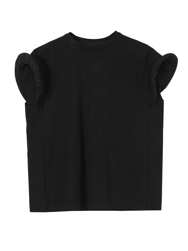 Solid Color Fly Sleeve Round Neck T-Shirt