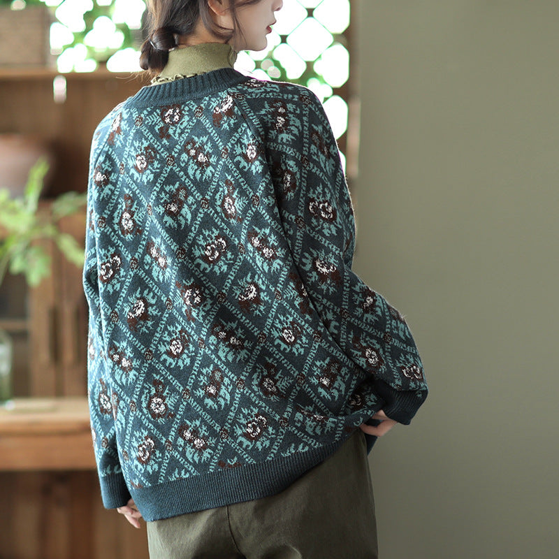 Retro Loose Jacquard Knitted Sweater