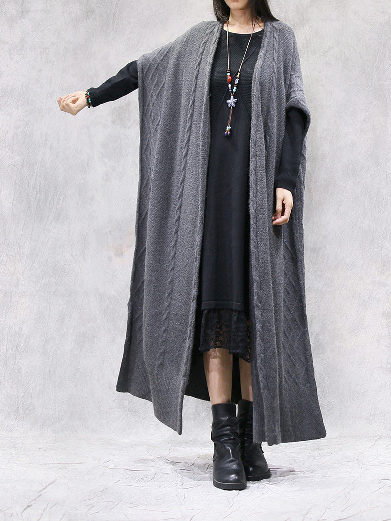 Loose Solid Color Bat Sleeve Long Cardigan