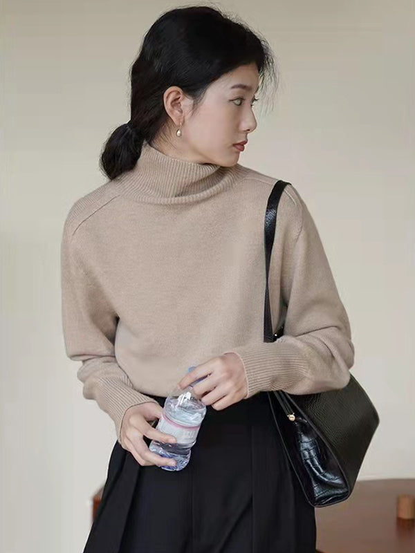 Retro Loose Solid Color High-Neck Sweater