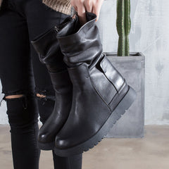 Women's Vintage Round Toe Solid Color Boots