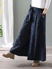 Vintage Loose Jacquard Lace-Up Wide-Leg Pants