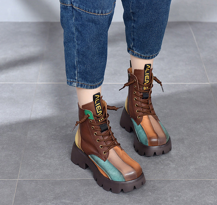 Retro Colorful Pu Platform Martin Boots