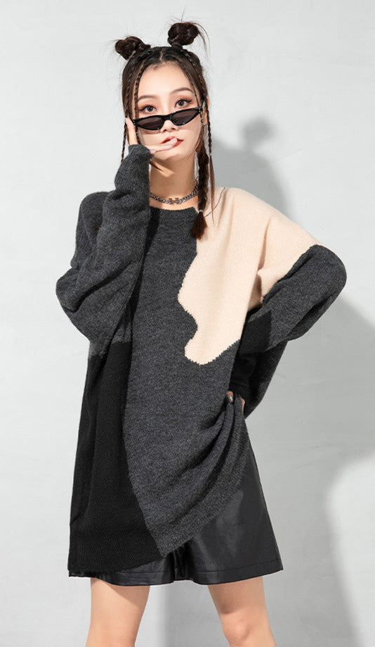 Urban Color-Block Splicing Pullover Sweater