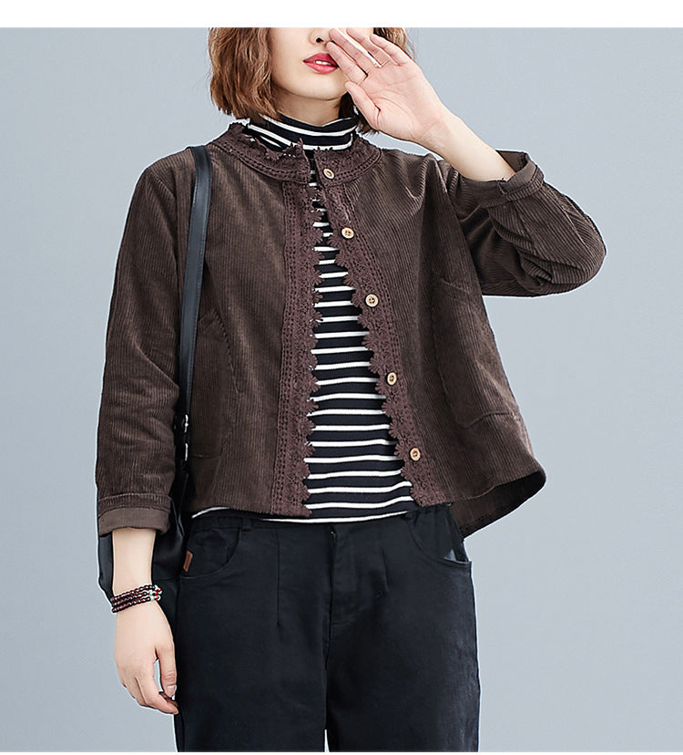 Women Stitching Round Neck Casual Jacket