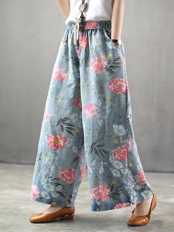 Elastic Waist Design Oversize Printed Harem Jean Pants