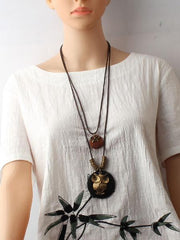 National Owl Alloy Wood Vintage Necklace