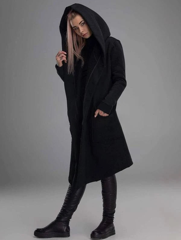 Women Hooded Solid Color Casual Coat