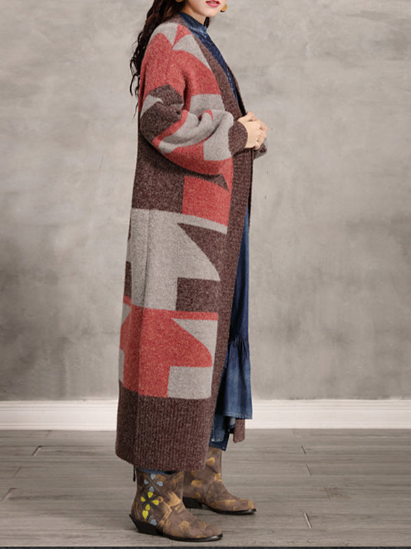 Women Retro Loose Print Coat