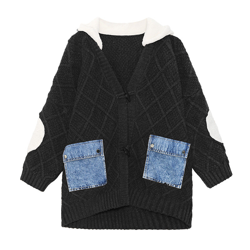 Casual Loose Knitted Hooded Jacket With Big Pocket