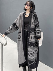 Urban Roomy Knitting Asymmetric Jacquard Cardigan Coat