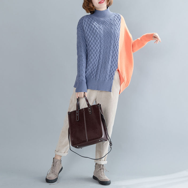 Turtleneck Simple Contrast Color Knit Sweater