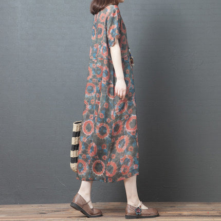 Loose Floral Print Stitching Maxi Dress