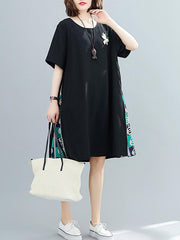Plus Size Loose Split-Joint Print Midi Dress