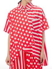 Irregular Clipping Roomy Polka-Dot Split-Joint Striped Lapel Shirts Tops