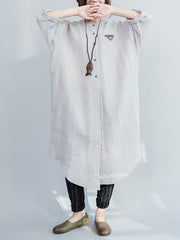 The New Long Sleeve Pure Color Long Shirt Dress