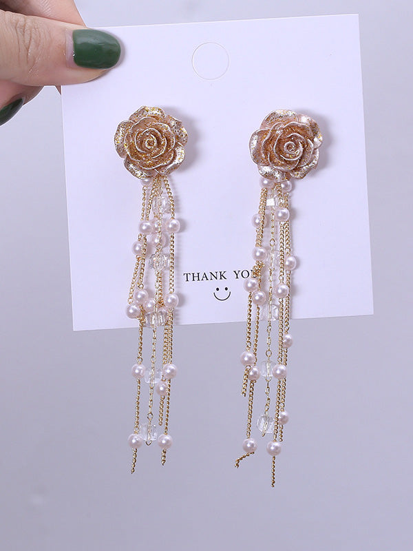 Fashion Floral Tasseled Long Earrings