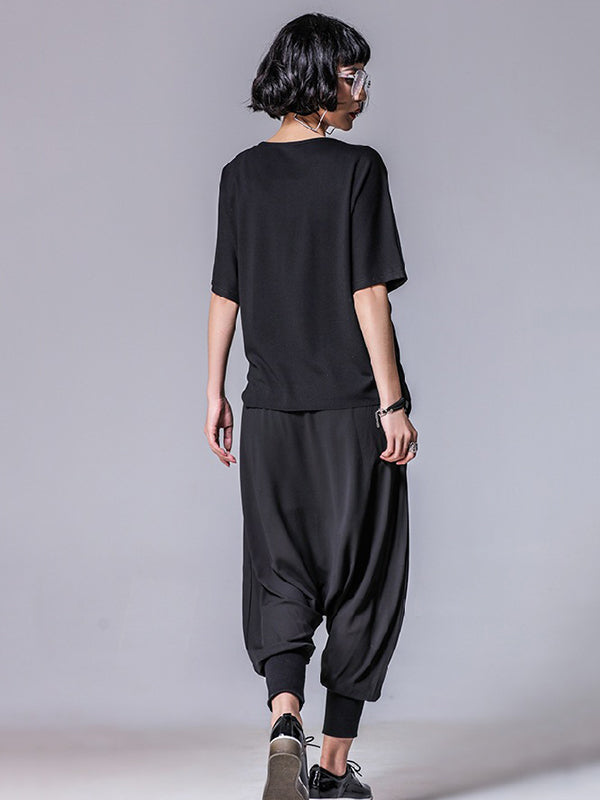 Asymmetrical Roomy Round-Neck Modal And Chiffon T-Shirts Tops