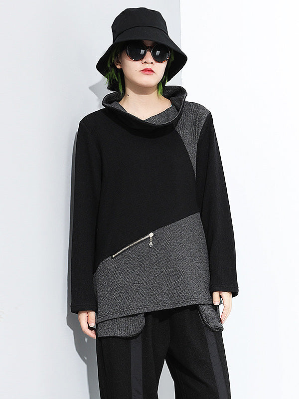 Women Contrast Color Irregular Pullover Sweater