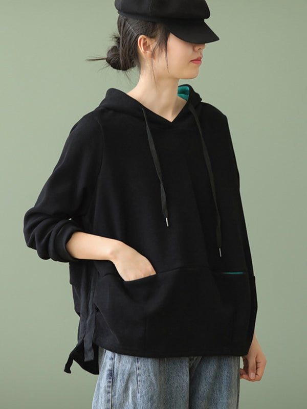 Hooded Solid Loose Sweatshirt