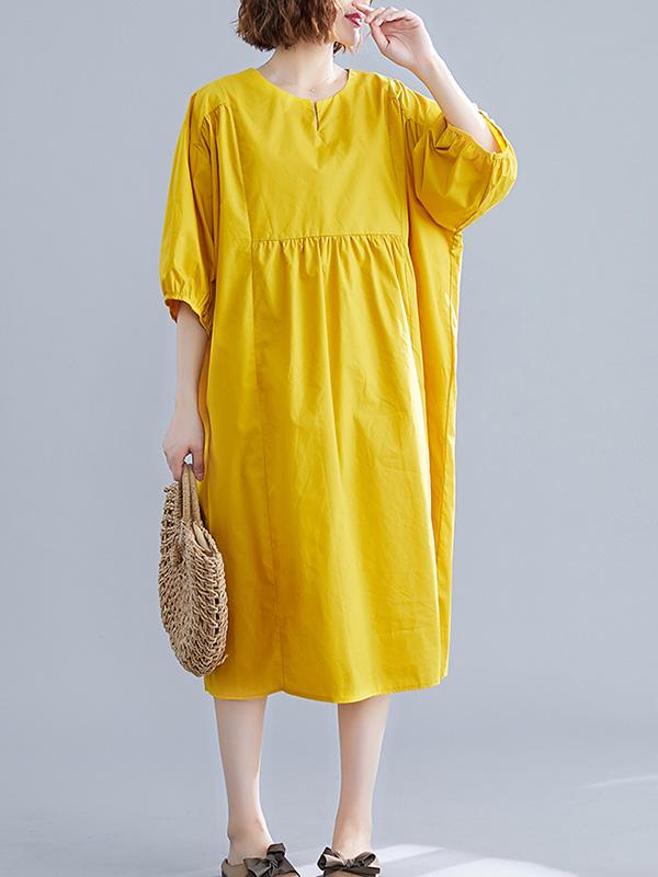 Casual Loose Solid Half-Sleeve Long Dress