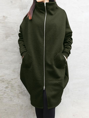 Loose Solid Color Zip-Up Hoodie Coat