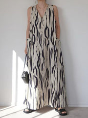 Irregular Print V-neck Sleeveless Dress