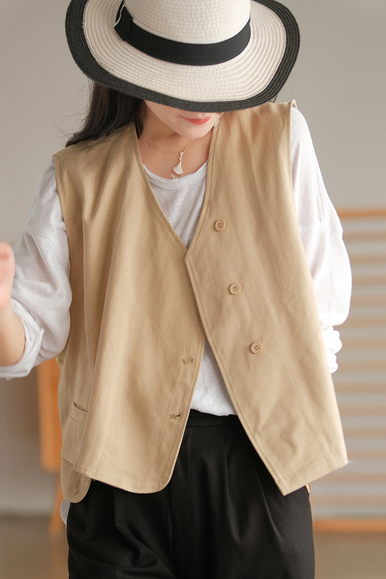 Retro Sleeveless Loose Solid Color Vest