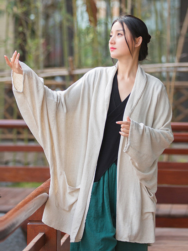 Casual Loose Batwing Sleeves Solid Color Outerwear