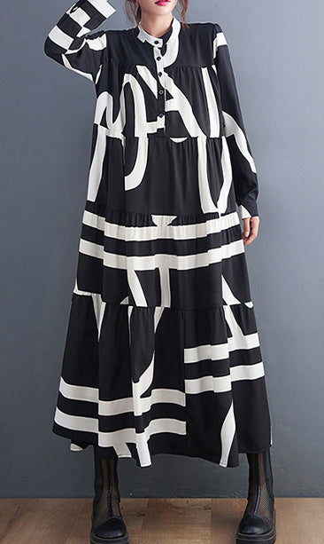 Loose Striped Long Sleeve Shirt Maxi Dress