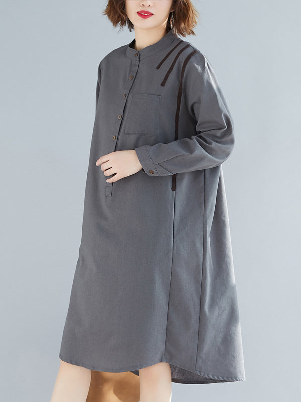 Original Solid Round-Neck Shirt Dress