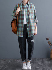 Casual Plaid Lapel Long Sleeves Shirt