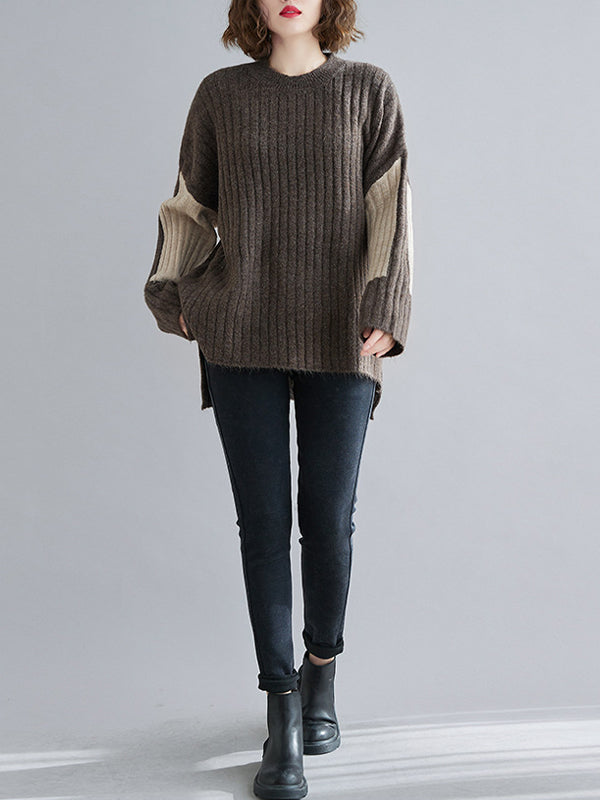 Color-Block  Round-Neck Knitting Sweater