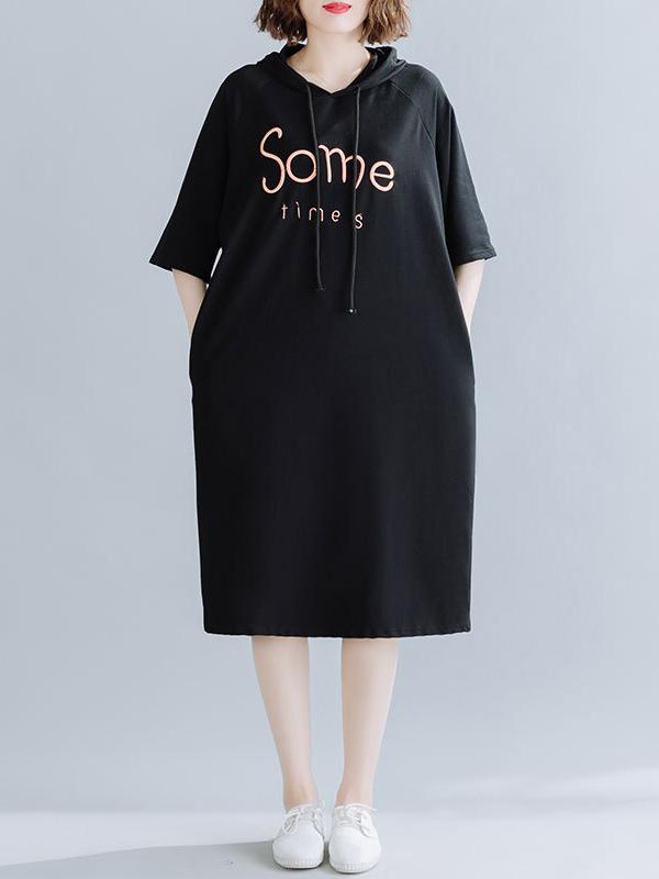 Loose Letter Embroidered Casual Hoodie Dress