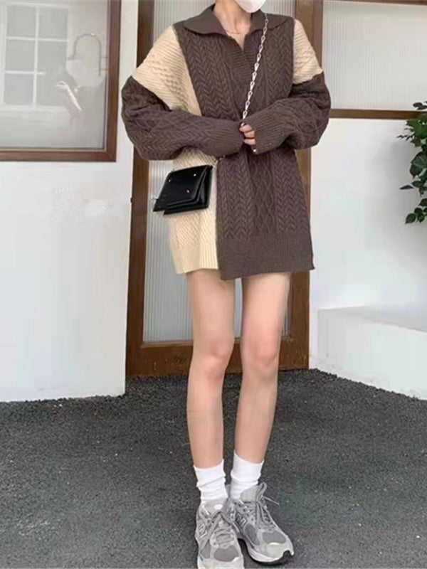 Loose Mid-Length Lapel Knitted Sweater