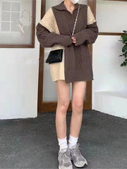 Loose Mid-Length Lapel Knitted Sweater