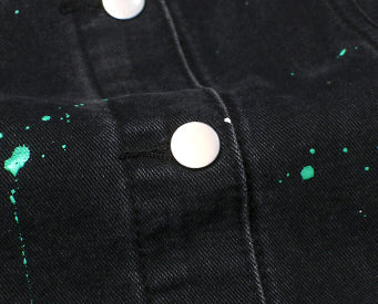 Denim Paint Dot Print Sleeveless Waistcoat