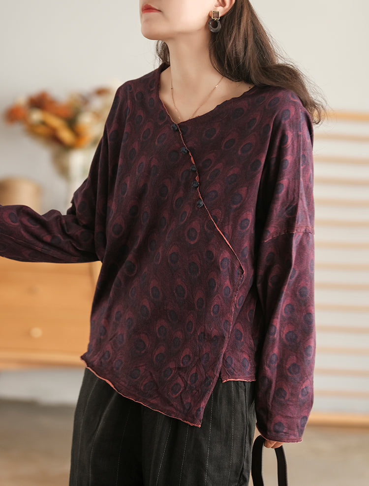 Retro Plate Button Slash Irregular T-Shirt