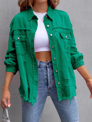 Long Sleeves Loose Fringed Pockets Lapel Outerwear