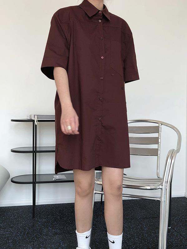 Original Solid Cropped Lapel Shirt Dress