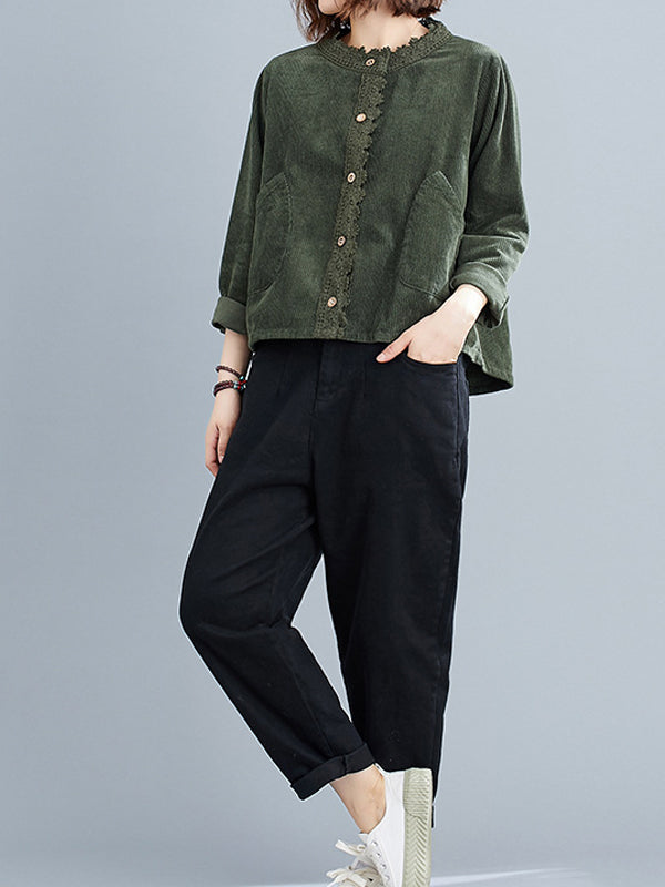 Women Stitching Round Neck Casual Jacket