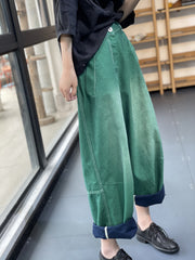 Retro Loose Denim Contrast Color Pant With Pockets