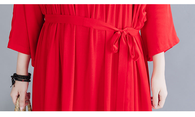 Retro Solid Color Loose Temperament Long Midi Dress