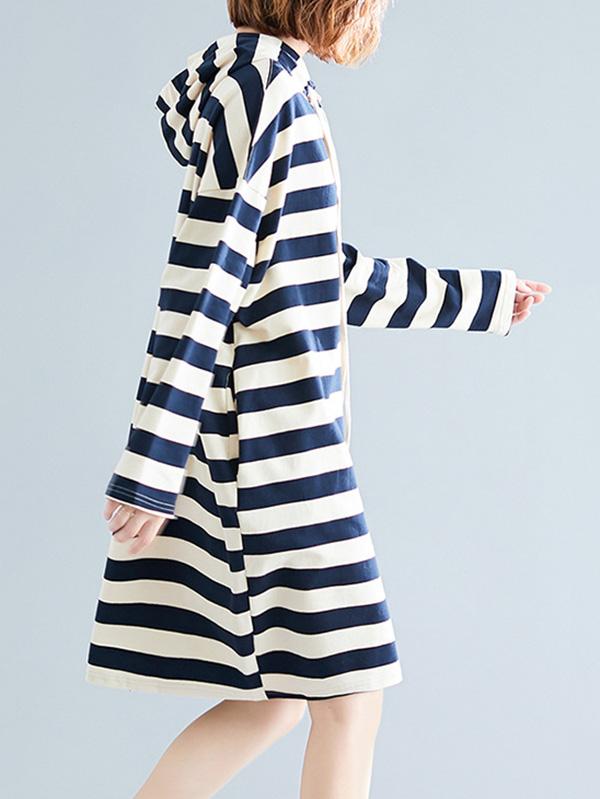 Casual Striped Hoodie Sweatshirt Dress