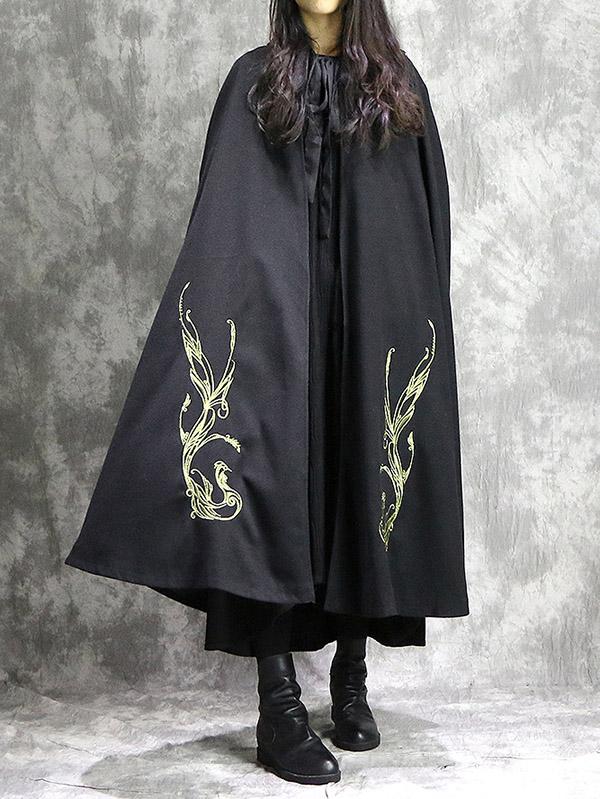 Loose National Phoenix Embroidered With-hat Cape Outwear