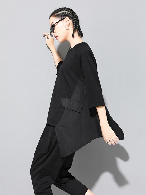 Solid Color Cropped Loose Batwing Sleeve  T-Shirt