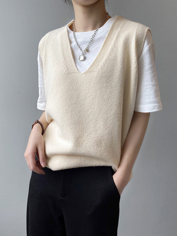 Simple 9 Colors V-Neck Loose Sleeveless Vest