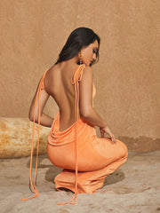 Egypt Backless Maxi Dress In Orange