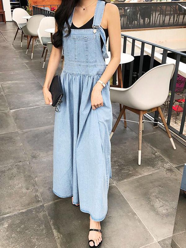 Loose Wide-Leg Jean Long Slip Dress